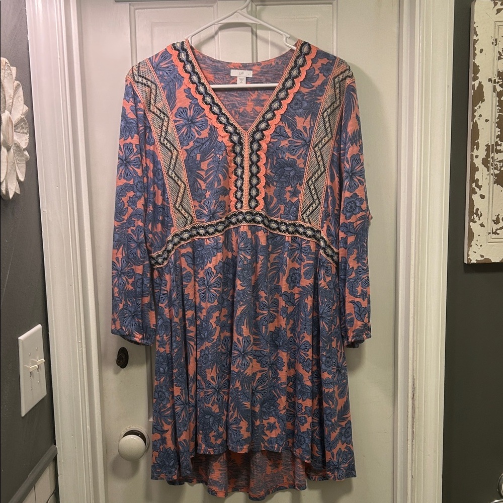 J. Jill Coral and Blue Patterned Top